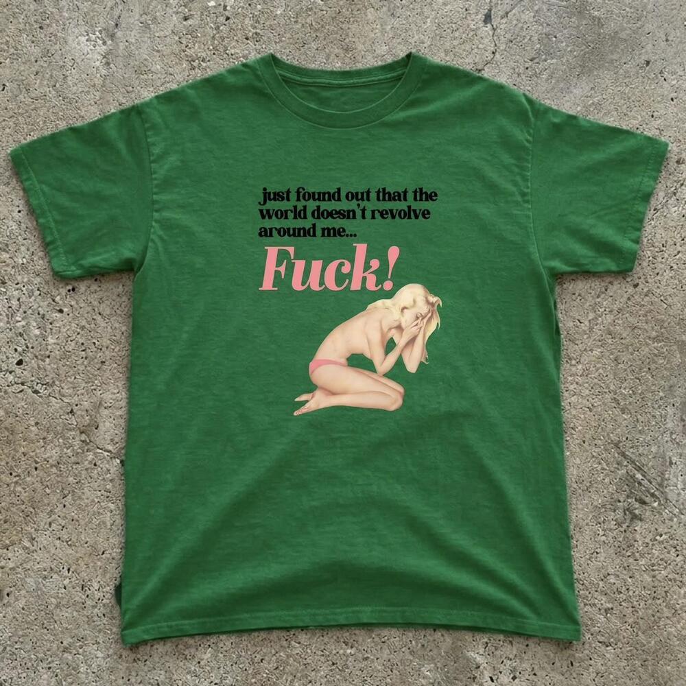 Green Graphic Tee With Funny Text And Illustration